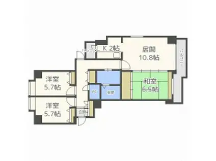 オ・ドミール北19条(3LDK/4階)の間取り写真