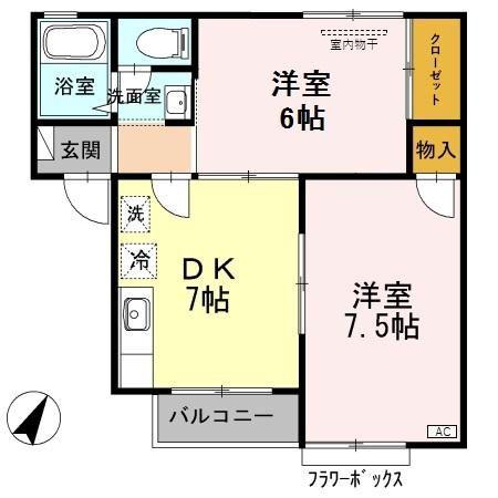 セジュールすみれ館B(2DK/2階)の間取り写真