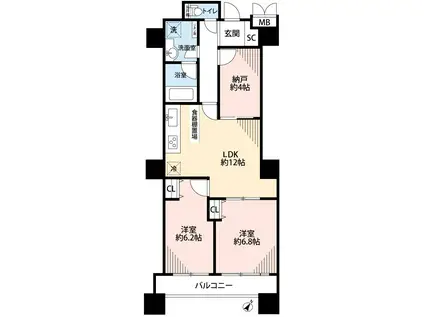 コスモ東京ベイタワー(2SDK/8階)の間取り写真