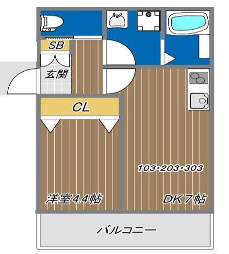 WING湊川公園(1DK/1階)の間取り写真