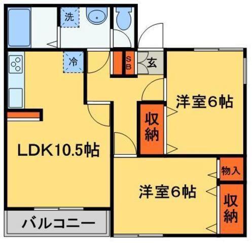 ミルフィール(2LDK/1階)の間取り写真