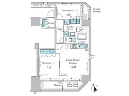 パークアクシス浅草レジデンス(2LDK/11階)の間取り写真