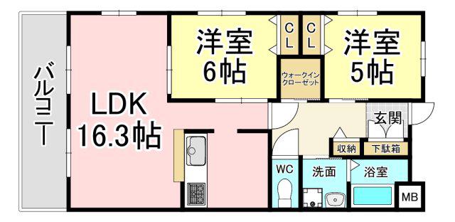 ウィズピュア・あのお(2LDK/4階)の間取り写真