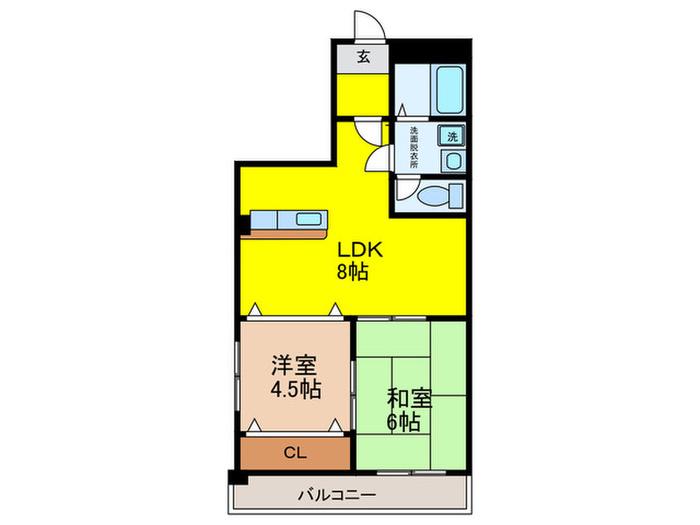 サンプラザ山坂(2LDK/4階)の間取り写真
