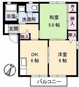ビレッジ城北A(2DK/2階)の間取り写真
