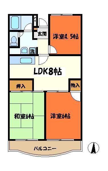 グリーンコーポ金田I(3DK/3階)の間取り写真