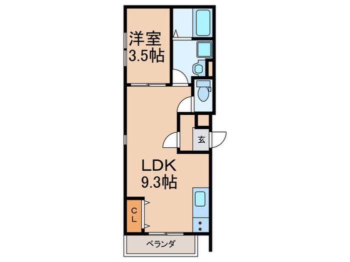 CLOVER津福(1LDK/2階)の間取り写真