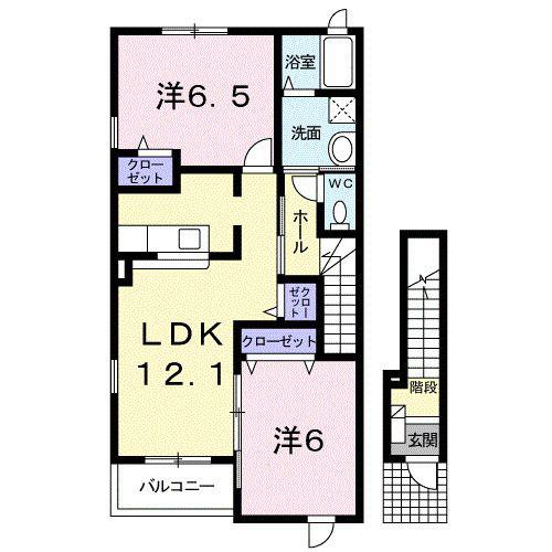 ウエスト マウンテン A(2LDK/2階)の間取り写真