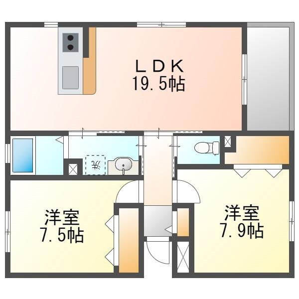 サニーハイツ伊平(2LDK/1階)の間取り写真