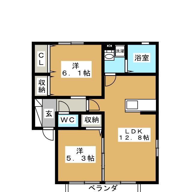ペジーブル大垣(2LDK/2階)の間取り写真