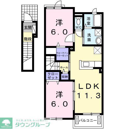 カレント サンA(2LDK/2階)の間取り写真