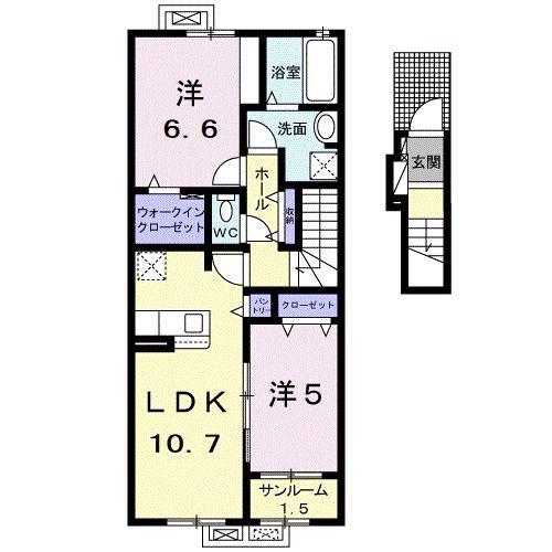 ROSECOLORB(2LDK/2階)の間取り写真
