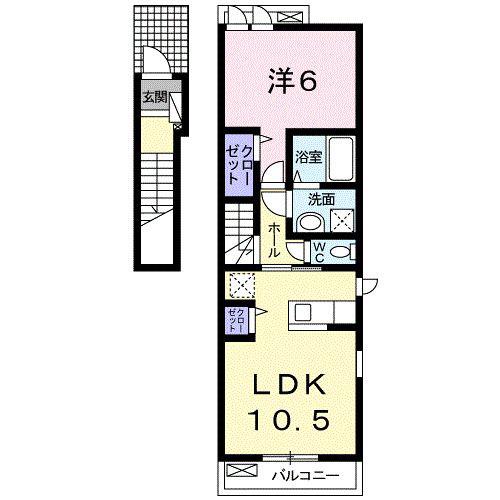 ショコラ(1LDK/2階)の間取り写真