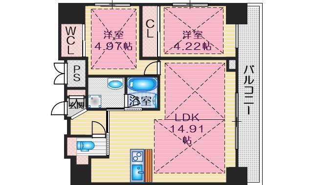 ノルデンタワー江坂プレミアム(2LDK/20階)の間取り写真