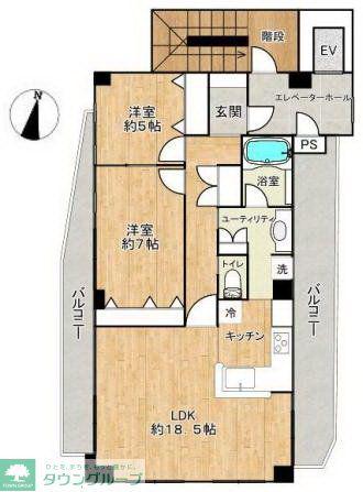 代々木T-FLAT(2LDK/7階)の間取り写真