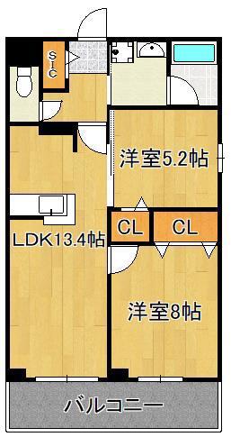 ニシコービルディング門司(2LDK/4階)の間取り写真