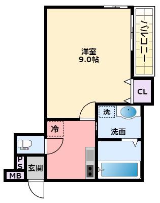 フジパレス西宮戎V番館(1K/1階)の間取り写真