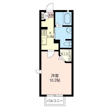 プレディオ毛呂山B(1K/2階)の間取り写真