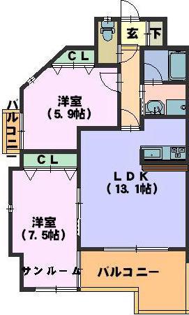 VERDE CUESTA 覚王山(2LDK/4階)の間取り写真