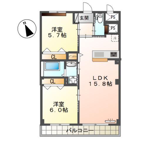 WEALTH COMFORT 新宮(2LDK/2階)の間取り写真