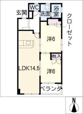ガウディオグリ(2LDK/1階)の間取り写真