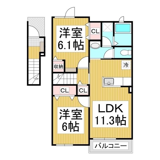 シャトー・ル・ブラン(2LDK/2階)の間取り写真