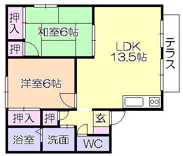プロヴァンスII(2LDK/1階)の間取り写真