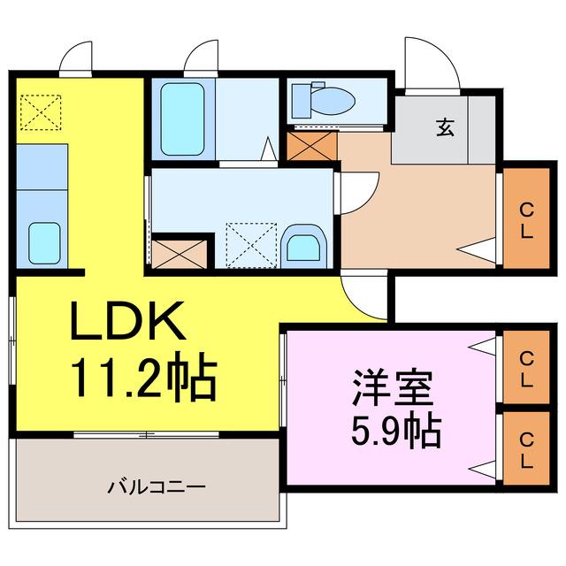サウス・ウィンド II(1LDK/1階)の間取り写真