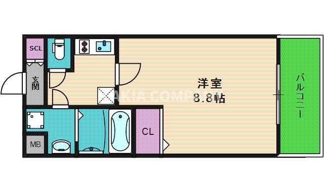 プレサンス谷町九丁目駅前(1K/13階)の間取り写真