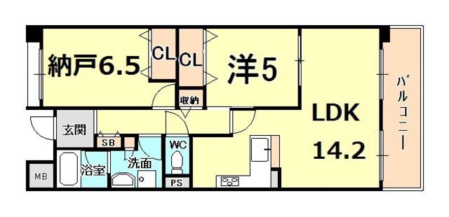 甲子園六石町ハイツ(1SLDK/2階)の間取り写真