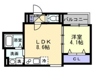 グランシェード川入(1LDK/2階)の間取り写真