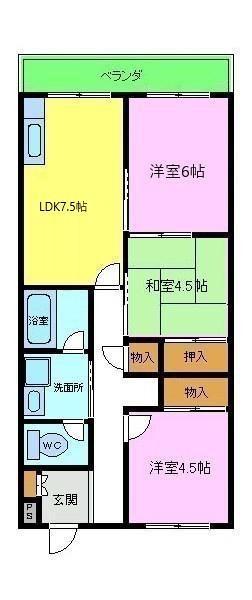 パックス楠(3LDK/1階)の間取り写真