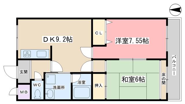 ルアーブル村井(2DK/3階)の間取り写真
