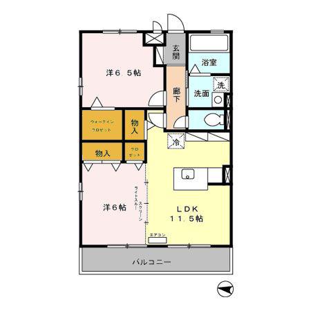 ヴィヴィレフルール(2LDK/3階)の間取り写真