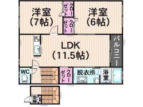 西鉄天神大牟田線 大橋駅(福岡) 徒歩50分 2階建 築20年(2LDK/2階)の間取り写真