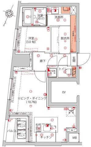 ハーモニーレジデンス千代田岩本町(1LDK/6階)の間取り写真