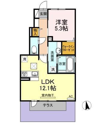 リビングタウン富木島 A棟(1LDK/1階)の間取り写真