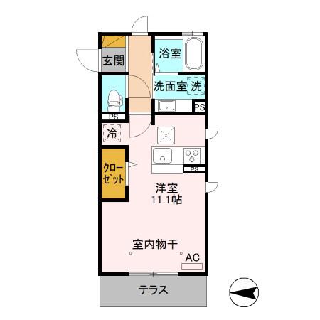 エスポワール栗田(ワンルーム/2階)の間取り写真