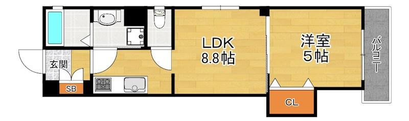 ラモーナ出口(1LDK/1階)の間取り写真