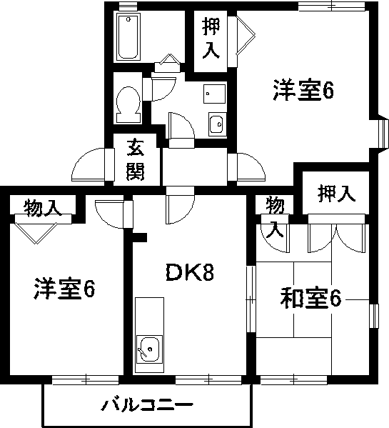 フレグランス新栄 B棟(3DK/1階)の間取り写真