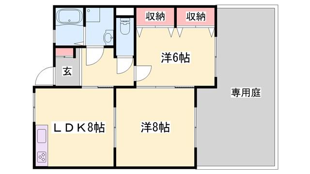 ハイフラット静徳(2LDK/1階)の間取り写真