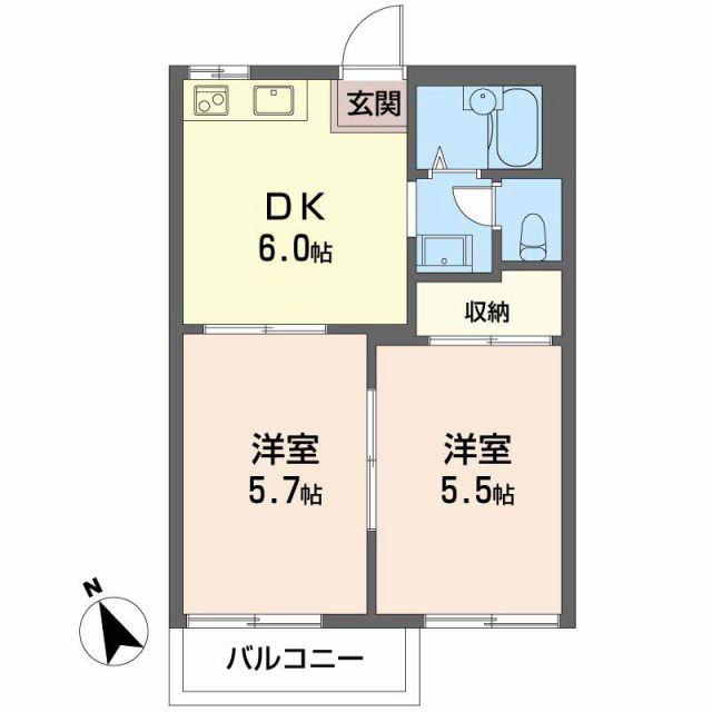 フォレストタウン B棟(2DK/2階)の間取り写真