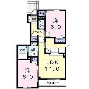 レガーノ弐番館(2LDK/1階)の間取り写真