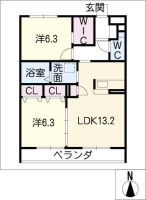 ブルーアジュールN(2LDK/3階)の間取り写真