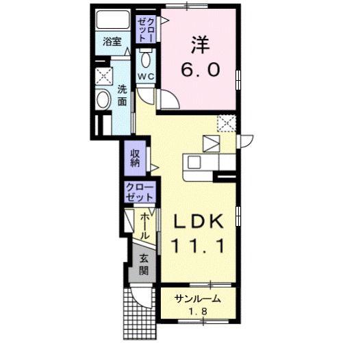 ベル フィオーレ(1LDK/1階)の間取り写真