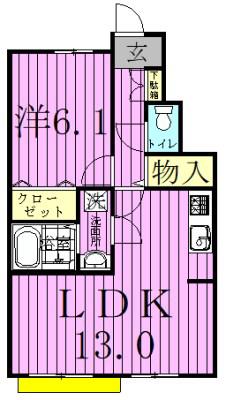 宝ルーセントB(1LDK/1階)の間取り写真