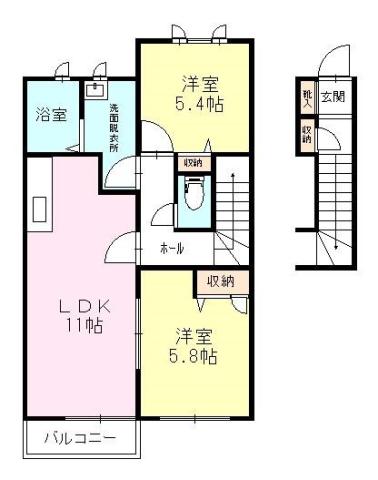 アーリーリバーD(2LDK/2階)の間取り写真
