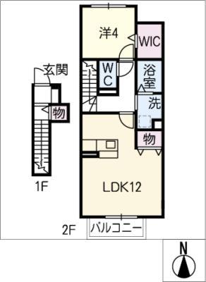 AMNOS KANAYA(1LDK/2階)の間取り写真