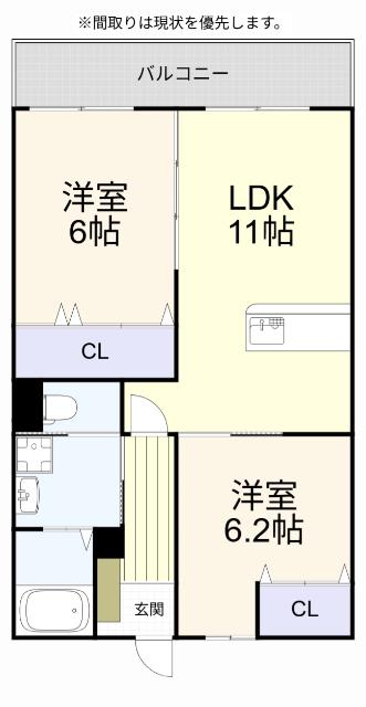 グランドライン小倉南(2LDK/1階)の間取り写真