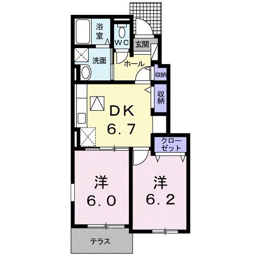 サニー プレイス(2DK/1階)の間取り写真